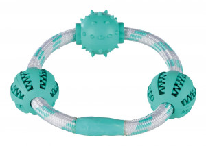 Jucarie Pentru Caini, Denta Fun, Inel Sfoara Cu Mingi, Aroma Menta, Cauciuc, 20 cm/5 cm
