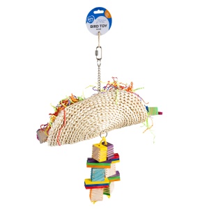 Jucarie pentru Pasari, Taco de Porumb cu Cuburi de Lemn, Multicolor, M: 36 x 19 x 40 cm - Img 5