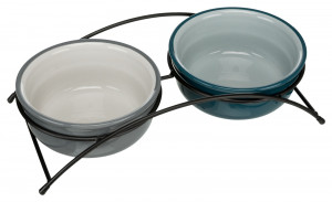 Set 2 X Castroane Ceramice Cu Suport Metalic, 2 × 0.25 l/13 cm/27 × 8 × 13 cm, Petrol/Gri, 24535 - Img 5