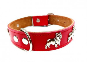 Zgarda Exo cu Motiv Bulldog, Piele, Rosu, Dimensiune 60 cm/25 mm, Marime L - Img 2