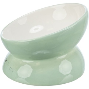 Castron Ceramic Pentru Pisici, Ridicat, Forma Ergonomica, 0.15 l/Ã¸ 13 cm, Verde Salvie/Alb - Img 3