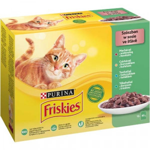 Friskies Cat, Hrana Umeda, Vita Pui, Somon, 12 x 85 g