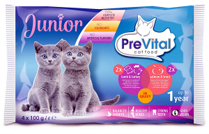 Hrana Umeda pentru Pisici, Prevital Junior, cu Miel/Curcan si Somon/Pastrav, 4 x 100 g