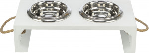 Set 2 Castroane Inox cu Suport Lemn MDF, Alb, 2 buc, Dimensiune 2 x 0.4 l/ø 14 cm/38 x 18 x 10 cm