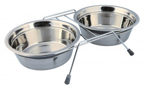 Set 2 Castroane Inox cu Suport Metalic, Gri, 2 buc, Dimensiune 2 x 1.5 l/ø 21 cm/44 x 10 x 23 cm