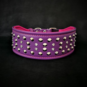 Zgarda Crystal, Piele Naturala, L, Violet/Roz