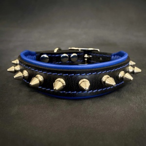 Zgarda Spiky, Piele Naturala, S: 25-30 cm, Albastru