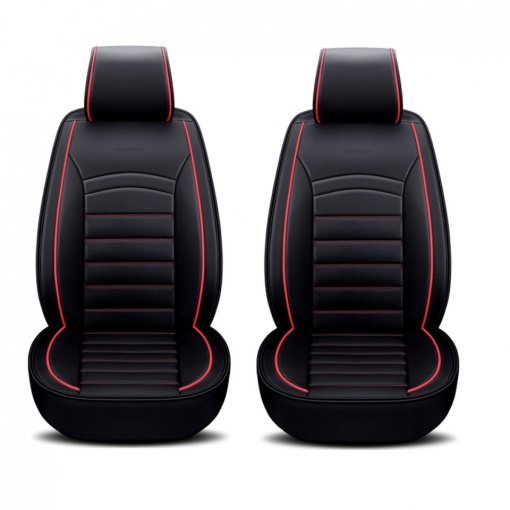 Set 2 huse scaune auto pentru fata, piele ecologica, negru cu dunga rosie