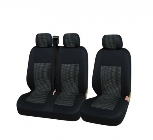 Set huse scaune auto, universale, fata 2+1, material jacquard, negru cu gri