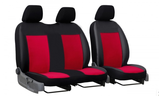 Set huse scaune auto, universale, fata 2+1, material jacquard, negru cu rosu
