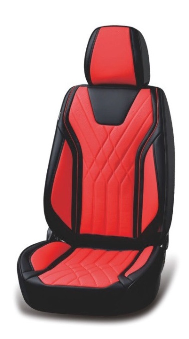 Set huse scaune auto universale, piele ecologica negru cu rosu, Luxury, fata-spate
