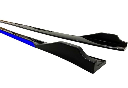 2 db-os Tuning küszöb toldatok szett 210 cm, fényes fekete, kék perem