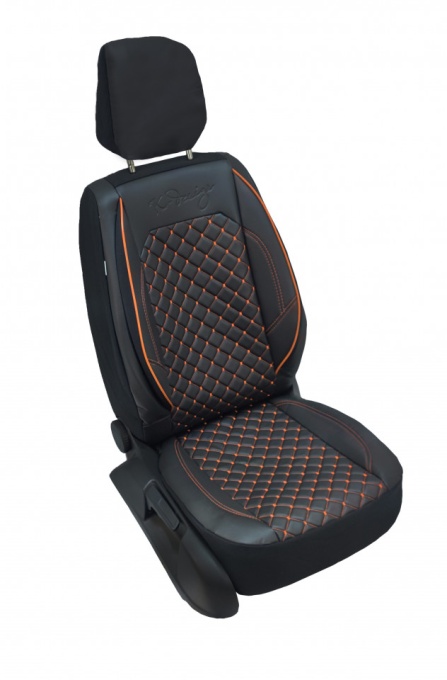 Set huse scaune auto, universale, fata-spate, bancheta fractionata, negru cu cusatura maro, piele ecologica
