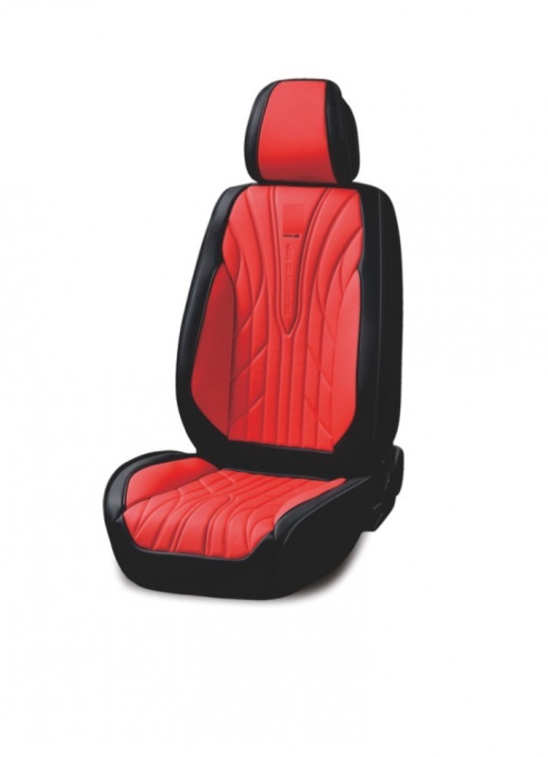 Set huse scaune auto universale, fata-spate, piele ecologica negru cu rosu
