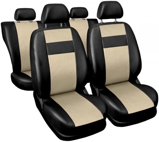 Set huse scaune auto, universale, fata-spate, piele ecologica, negru cu crem