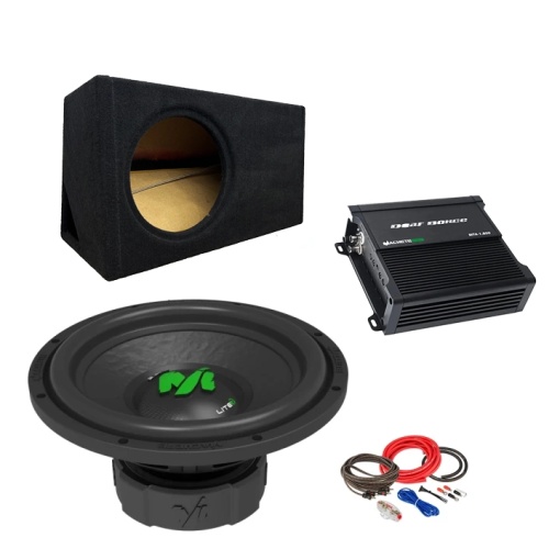 Deaf Bonce ML 12R D2 500W RMS autós mélynyomó szett + Machete MFA-1.800 erősítő + egyedi ház + komplett kábelkészlet