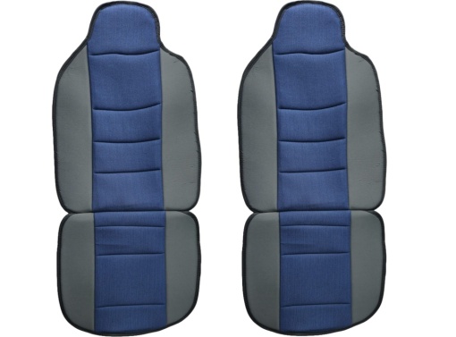 Set 2 huse scaune auto pentru fata, material textil, negru cu albastru inchis