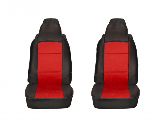 Set 2 huse scaune auto pentru fata, material textil, negru cu rosu