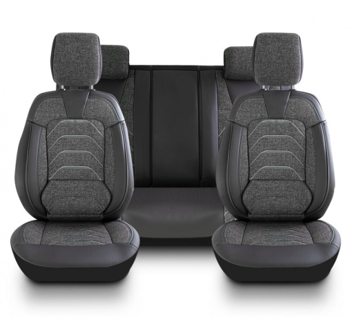 Set huse scaune auto universale, fata-spate, piele ecologica cu textil, negru cu gri, BODRUM Series