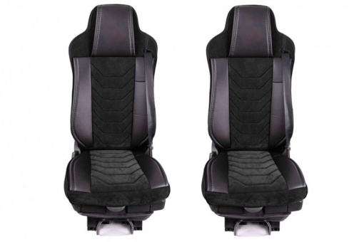 Set huse scaune camion compatibile IVECO STRALIS 2002->, piele ecologica cu catifea, negru cu negru