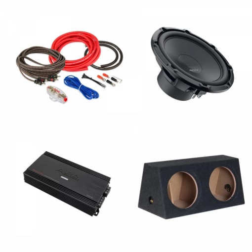 Pachet 2 x Subwoofer auto Hertz Cento CS 300W + Amplificator Deaf Bonce Machete MFA 1.1000 + Kit de cabluri complet