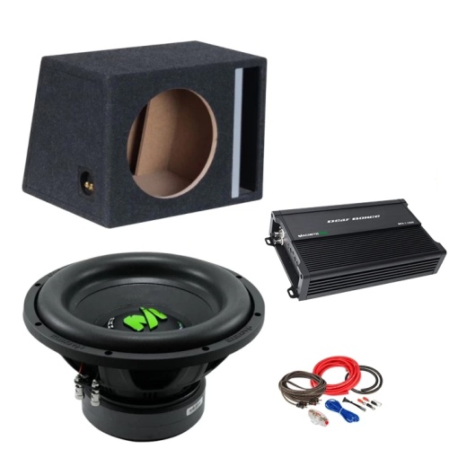 Pachet Subwoofer auto Deaf Bonce MF 12R D2 1200W RMS + Amplificator Machete MFA-1.1500 + Incinta custom + kit de cabluri complet