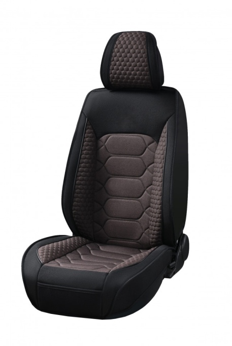 Set huse scaune auto universale, material textil negru cu maro, fata-spate