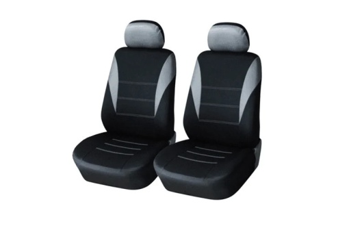 Set huse scaune auto, universale, fata 2 locuri, Negru cu gri, material textil, compatibil airbag