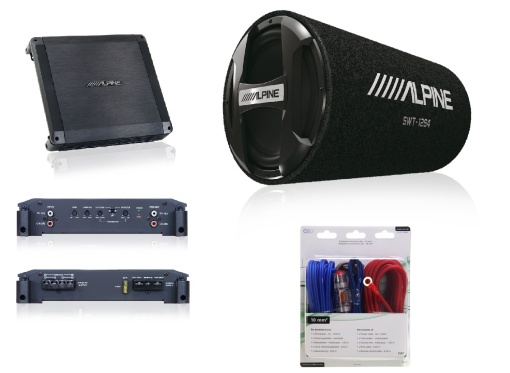 Pachet subwoofer auto tub Alpine SWT-12S4 + amplificator auto 2 canale BBX-T600 + kit cabluri 10mm AIV350940