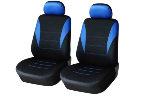 Set huse scaune auto, universale, fata 2 locuri, Negru cu albastru, material textil, compatibil airbag