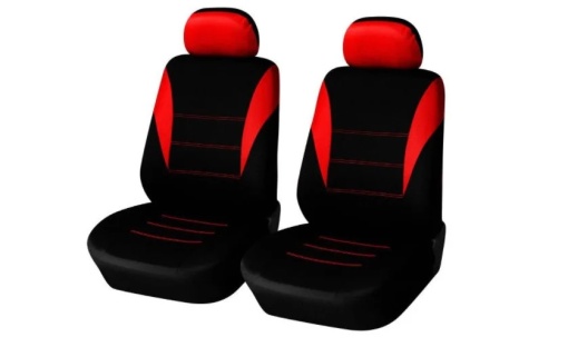 Set huse scaune auto, universale, fata 2 locuri, Negru cu rosu, material textil, compatibil airbag