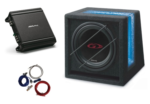 Pachet Subwoofer auto Alpine SBG-1044BR + Amplificator MRV-M250 + cabluri LK-10