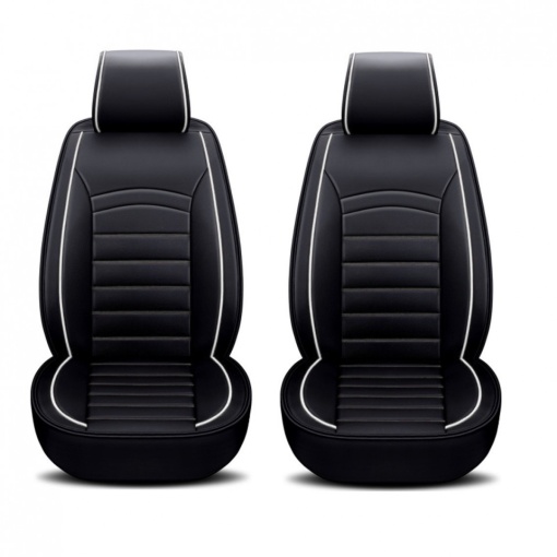 Set 2 huse scaune auto pentru fata, piele ecologica, negru cu dunga alba
