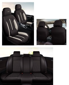 Huse auto premium 5 locuri Deluxe piele ecologică perforată - negru - alb - Img 4