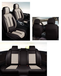 Huse auto premium 5 locuri Deluxe piele ecologică perforată - negru - crem - Img 2