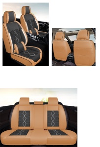 Huse auto premium 5 locuri Deluxe piele ecologică perforată și textil - maro caramel - Img 2