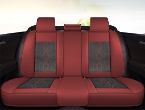 Huse auto premium 5 locuri Deluxe piele ecologică perforată și textil - roșu închis - negru - Img 3