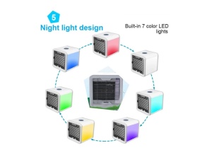 Mini aparat de aer conditionat portabil 3 in 1, racire, umidificare, purificare a aerului cu lumina LED in 7 culori diferite cu USB - Img 9
