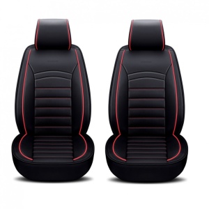 Set 2 huse scaune auto pentru fata, piele ecologica, negru cu dunga rosie