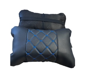 Set 2 pernute universale pentru tetiere, piele ecologica neagra cu cusaturi albastre