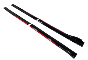 Set 2 Prelungiri praguri tuning 210 cm, negru lucios cu buza rosie - Img 2