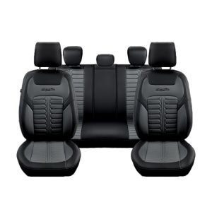 Set huse piele ecologica cu textil pentru scaune, negru cu gri, universale, fata-spate, Milano Design - Img 3