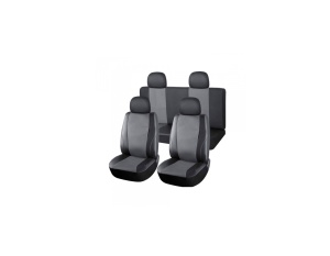 Set Huse Scaune Auto Universale, 10 Bucati, Piele Ecologica Negru cu Gri