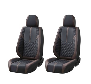 Set huse scaune auto universale de lux din piele ecologica, Negru cu maro cafea model romb pentru scaunele fata si spate