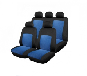 Set huse scaune auto, universale, fata-spate, jacquard, negru cu albastru
