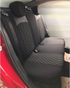 Set huse scaune auto universale, piele ecologica neagra cu material textil negru si cusaturi gri, fata-spate - Img 2