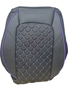 Set huse scaune auto universale, piele ecologica neagra cu material textil negru si cusaturi mov, fata-spate - Img 3