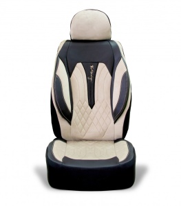 Set huse scaune auto universale seria SIDNEY, material textil crem si piele ecologica neagra, fata-spate, compatibil airbag - Img 4