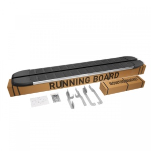 Set praguri trepte laterale cu suporti compatibil Opel Vivaro 2001->, Caroserie scurta SLine Design, negru cu margine cromata - Img 3