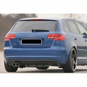Hátsó lökhárító diffúzor toldat, kompatibilis az AUDI A3 8P 2008-2012 2008-2012 faceliftes modellekkel, dupla kipufogó bal oldalon, fényes fekete - Img 3